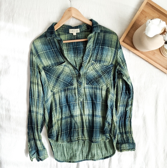 cloth & stone Tops - Cloth & Stone Anthropologie Cotton Gauze Plaid Top